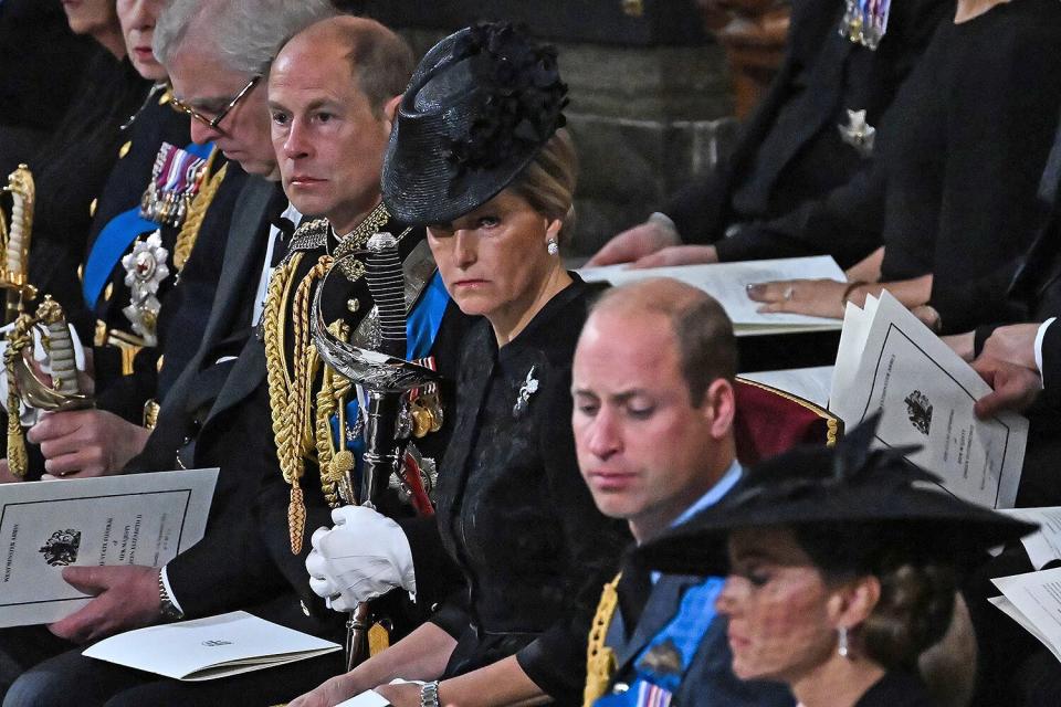 Prince Edward, Earl of Wessex and Sophie, Countess of Wessex attend with Prince William, Prince of Wales and Catherine, Princess of Wales attend the State Funeral Service for Britain's Queen Elizabeth II, at Westminster Abbey on September 19, 2022 in London, England.