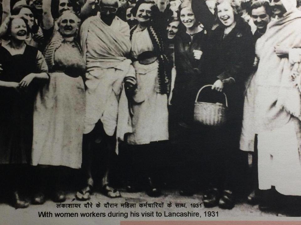 A picture of Gandhi with weavers in the Lancashire town of Darwen (Tamara Hinson)