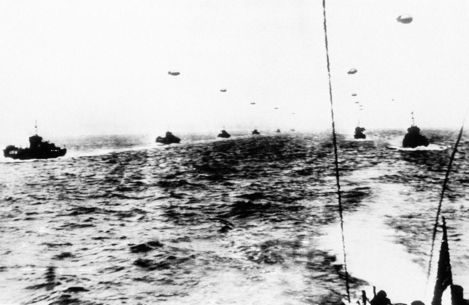 Off the British coast, this huge fleet of warships, transports and landing craft awaits the signal to get underway for the Allied invasion of northern France on June 6, 1944. (Photo: AP)