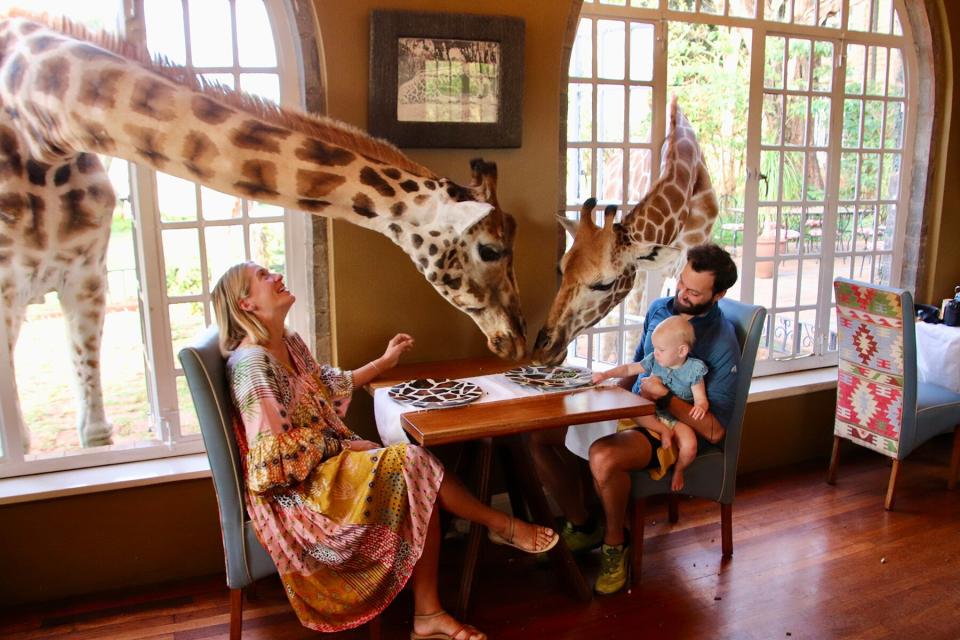 Kathryn Romeyn and her family at the Giraffe Manor Breakfast Experience