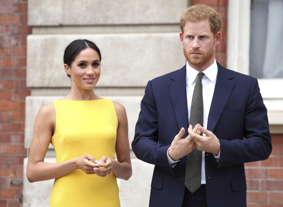 February 20th 2020 - Prince Harry and Duchess Meghan will formally step down as senior royals on March 31st 2020 as the agreement reached between Queen Elizabeth II and the couple becomes official. - January 20th 2020 - Buckingham Palace has announced that Prince Harry and Duchess Meghan will no longer use "royal highness" titles and will not receive public money for their royal duties. Additionally, as part of the terms of surrendering their royal responsibilities, Harry and Meghan will repay the $3.1 million cost of taxpayers' money that was spent renovating Frogmore Cottage - their home near Windsor Castle. - January 9th 2020 - Prince Harry The Duke of Sussex and Duchess Meghan of Sussex intend to step back their duties and responsibilities as senior members of the British Royal Family. - File Photo by: zz/KGC-375/STAR MAX/IPx 2018 7/5/18 Prince Harry The Duke of Sussex and Meghan Markle The Duchess of Sussex attend the Your Commonwealth Youth Challenge reception at Marlborough House. (London, England, UK)