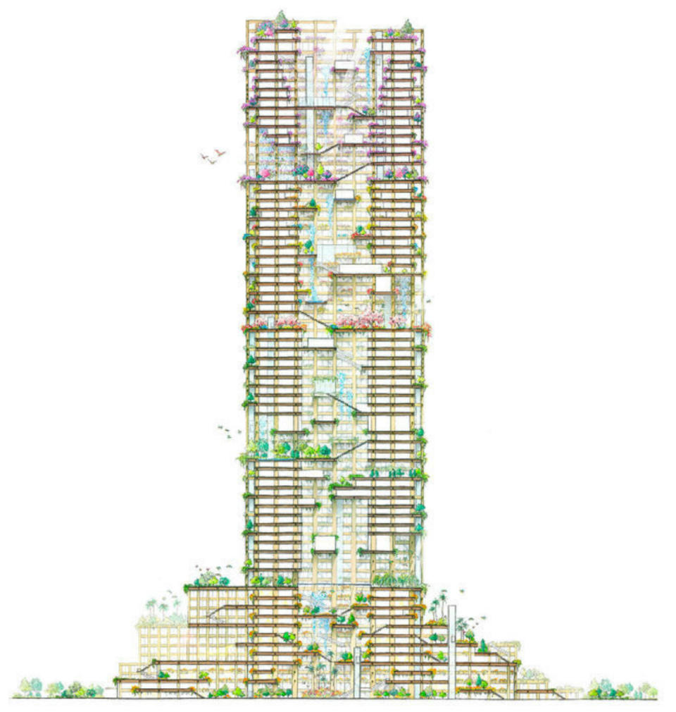 <p>En los planos, se puede observar que el edificio contaría con numerosos balcones en todos sus lados ofreciendo un espacio de luz y permitiendo a la gente disfrutar de la vegetación que lo rodea. (Foto: Sumitomo Forestry). </p>