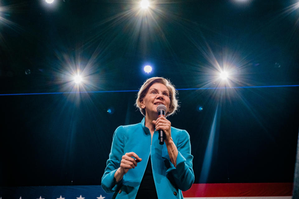 Sen. Elizabeth Warren, a Democrat from Massachusetts and 2020 presidential candidate, speaks on stage during a campaign event in the Brooklyn Borough of New York, U.S., on Tuesday, Jan. 7, 2020.  (Photo: Gabriela Bhaskar/Bloomberg via Getty Images)
