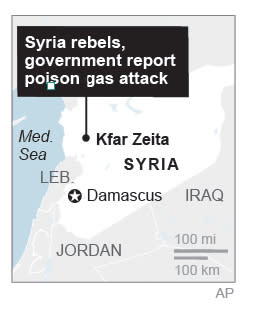 Map locates Kfar Zeita, Syria; 1c x 3 inches; 46.5 mm x 76 mm;