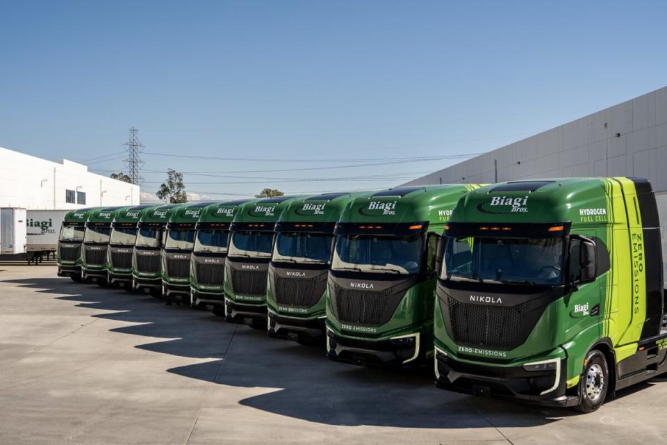 Biagi Brothers took delivery of 10 Nikola fuel cell electric trucks it is using for third-party hauling for Anheuser-Busch. (Photo: Nikola)