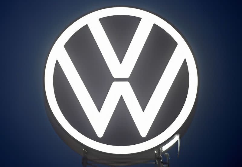 FILE PHOTO: A new logo of German carmaker Volkswagen is unveiled at the VW headquarters in Wolfsburg