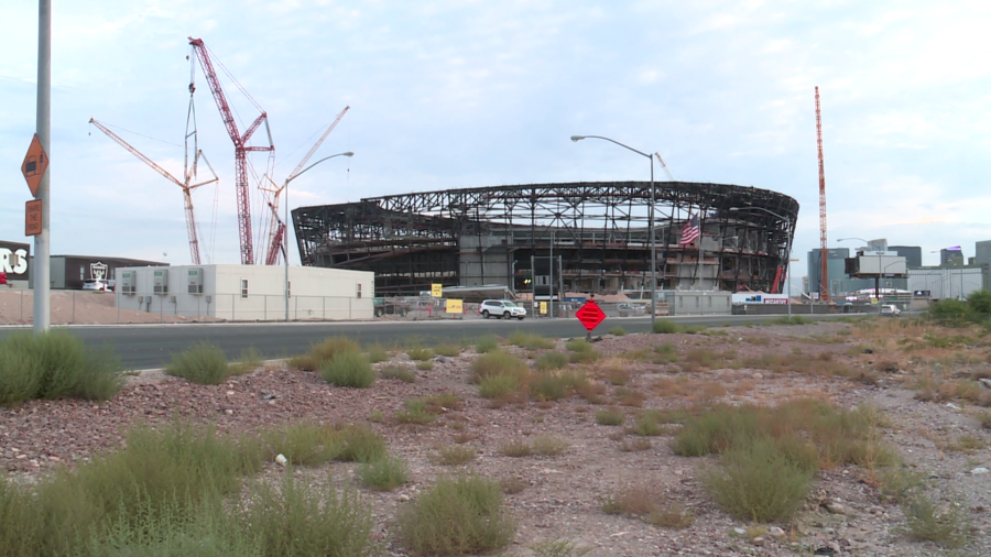 Allegiant Stadium under construction in Las Vegas before its opening in 2020. (KLAS)