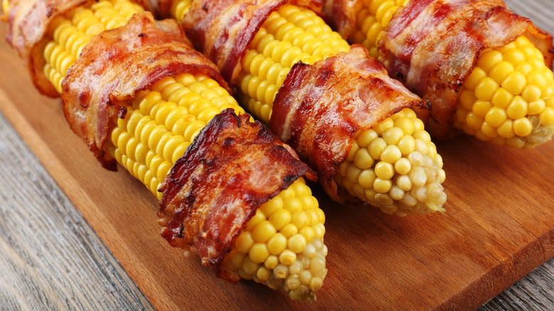 Bacon wrapped corn on the cob