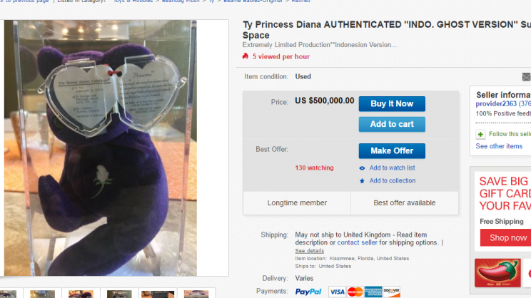 Diana Beanie Baby Bears are being offered for huge sums (eBay)