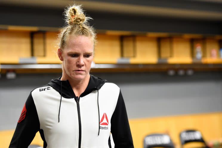 If Holly Holm defeats Germaine de Randamie on Feb. 11 in Brooklyn for the UFC women's featherweight title, she'll become only the fourth fighter in the promotion's history to hold titles in two weight classes. The others are Randy Couture, B.J. Penn and Conor McGregor. (Getty Images)