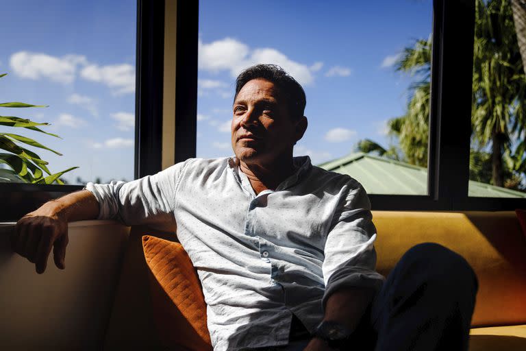 Jordan Belfort at his home in Miami Beach, Fla., April 10, 2022. Belfort, the inspiration for ÒThe Wolf of Wall Street,Ó is marketing himself as a cryptocurrency guru. (Scott McIntyre/The New York Times)