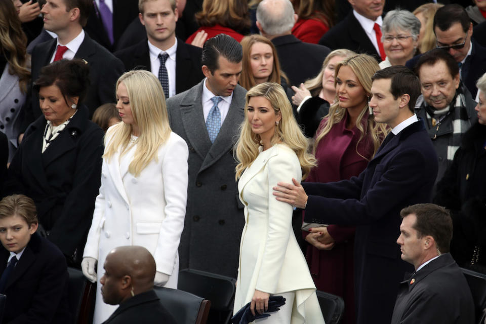 <p>Tiffany, Donald Jr., Ivanka, Donald Jr.'s wife Vanessa Trump, and Ivanka's husband Jared Kushner.</p>