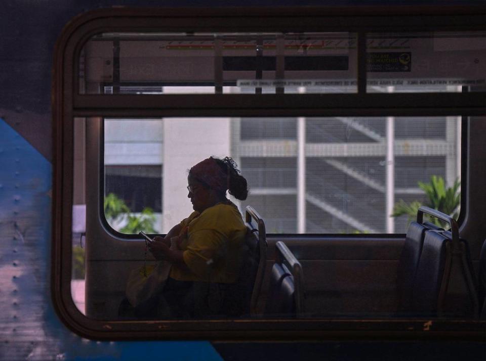 Nonprofit grant administrator Lis Güegüense, 35, rode the Green Line from Coconut Grove and returns home on the Orange Line after dropping her parents at the airport on Wednesday, July 24, 2024.