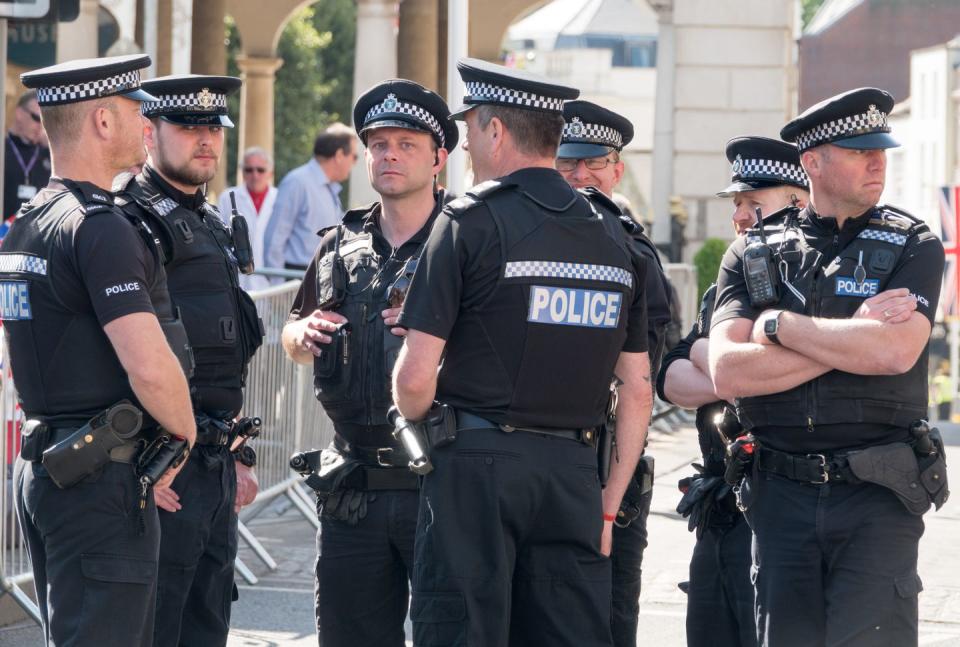 <p>Security is out in full-force in Windsor in advance of the royal wedding.</p>