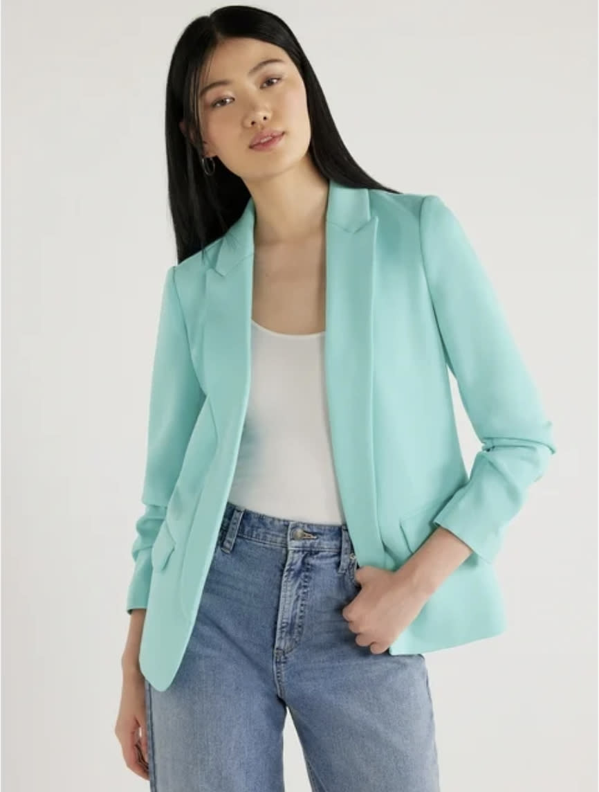 An aqua blue blazer