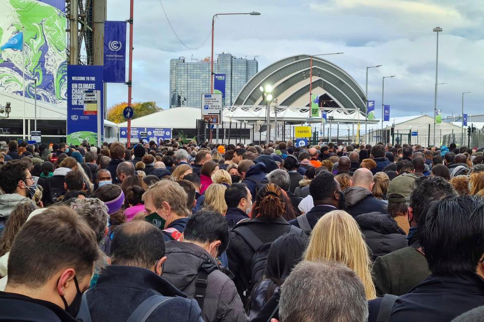 Hundreds queue outside Cop26 stadium (AP)