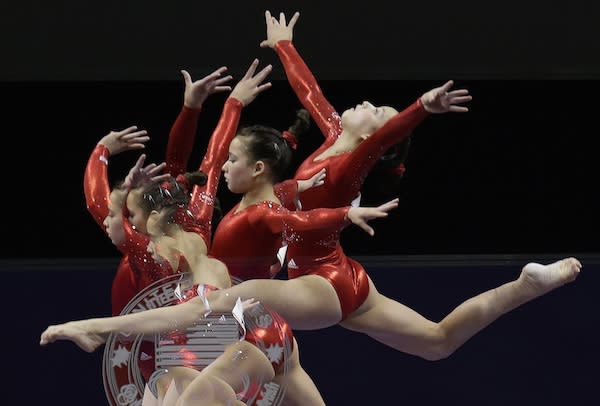 <div class="caption-credit"> Photo by: Julie Jacobsen</div><div class="caption-title">Sarah Finnegan</div>Sarah Finnegan, who won a spot on the women's team, competes in the preliminary round.