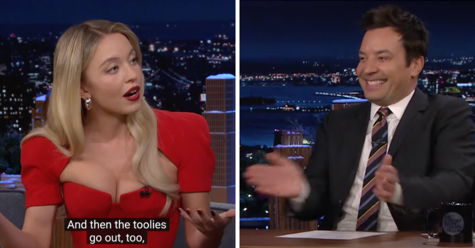 Sydney Sweeney describes Schoolies and Toolies to Jimmy Fallon on The Tonight Show 