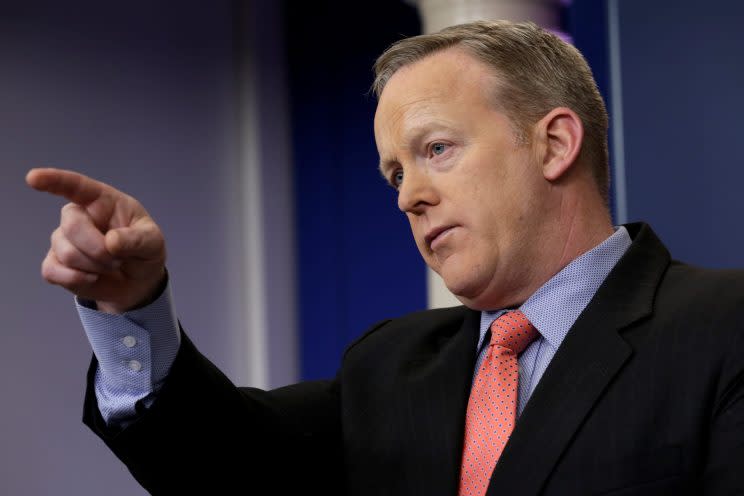 White House press secretary Sean Spicer speaks during a daily media briefing. (Photo: Yuri Gripas/Reuters)