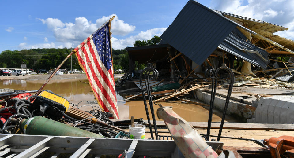 A view of the damage after heavy rain and devastating floods in Waverly, Tennessee, United States on August 22, 2021. Source: Getty Images