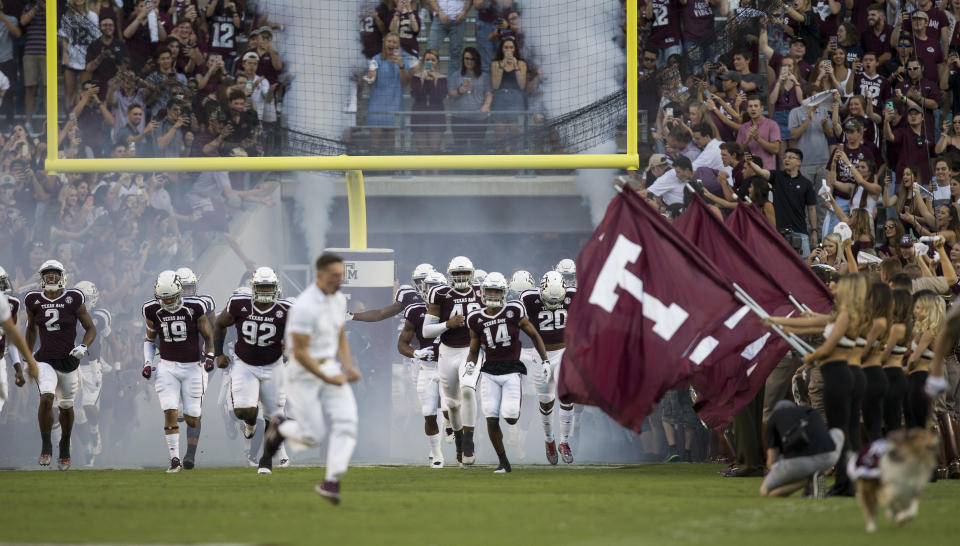 Texas A&M snagged a bizarre interception in the first quarter against Mississippi State. (AP)