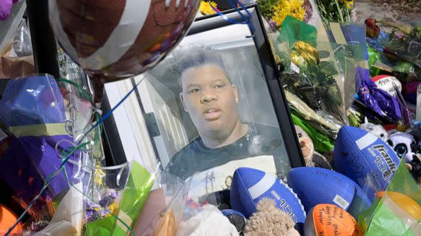 PHOTO: A makeshift memorial for Tyre Sampson sits outside the Orlando Free Fall ride at the ICON Park entertainment complex in Orlando, Fla., March 27, 2022. (Phelan M. Ebenhack/AP, FILE)