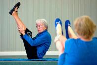 The oldest yoga teacher is Bernice Mary Bates (USA, b. 30 June 1920) who remains an active yoga teacher at the age of 91 years old, and was presented at the Mainlands Retirement Community Center in Pinellas Park, Florida. Photo: GWR