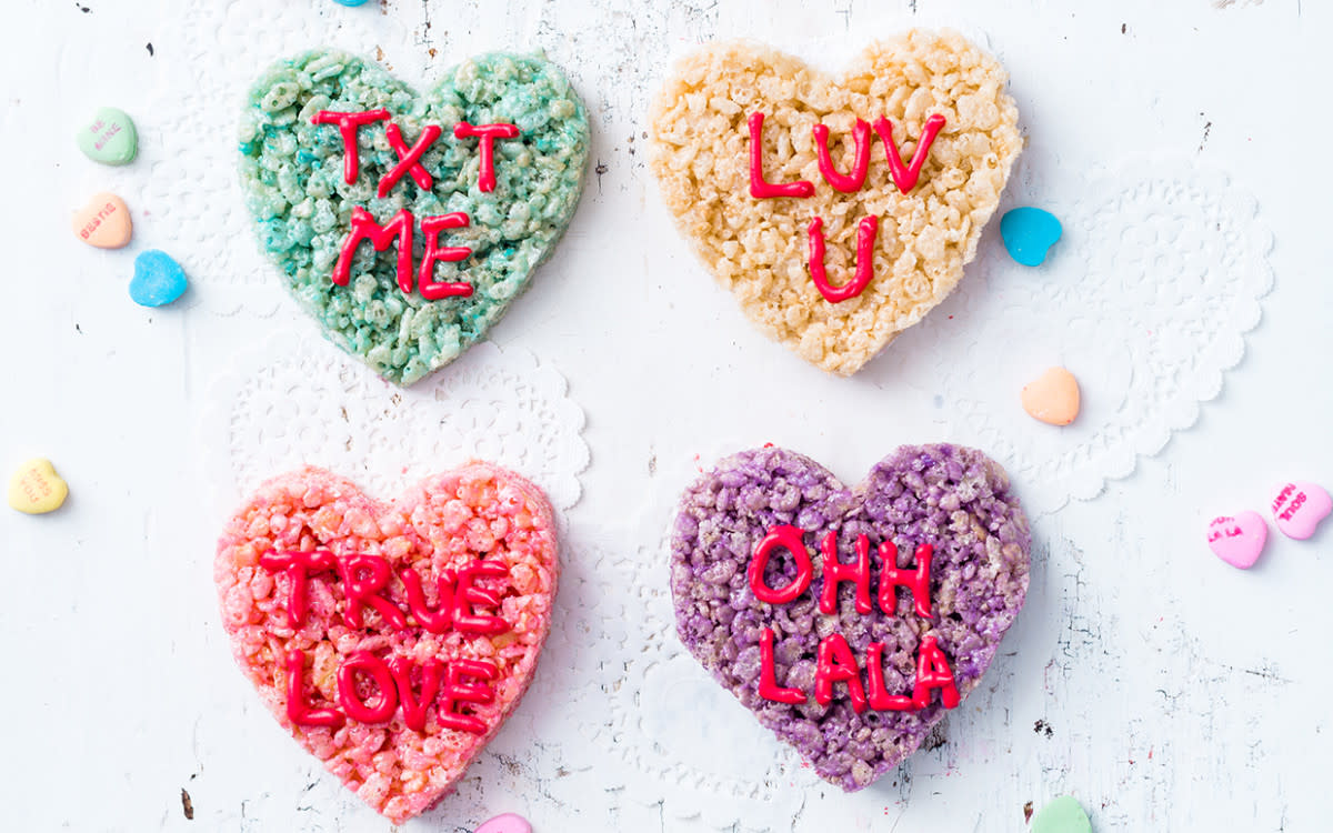 <p>Parade</p><p>et the message across with conversation hearts you (and the kids) can make for all your sweeties. Make several batches using different food coloring for a rainbow of hearts.</p><p><strong>Get the recipe: <a href="/842103/communitytable/easy-no-bake-cereal-hearts/" data-ylk="slk:Easy No-Bake Cereal Hearts;elm:context_link;itc:0;sec:content-canvas" class="link rapid-noclick-resp">Easy No-Bake Cereal Hearts</a></strong></p>