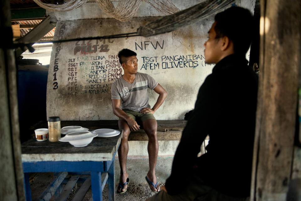 Soldiers in the kitchen area on Nanshan Island, May 8, 2016.