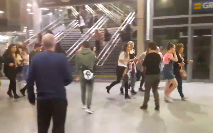 Images from inside the Manchester Arena showed concert-goers fleeing in terror