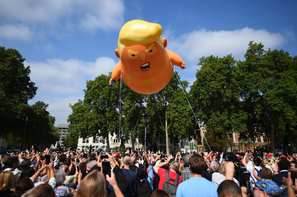 The&nbsp;blimp rises in Parliament Square. (Photo: PA Wire/PA Images)