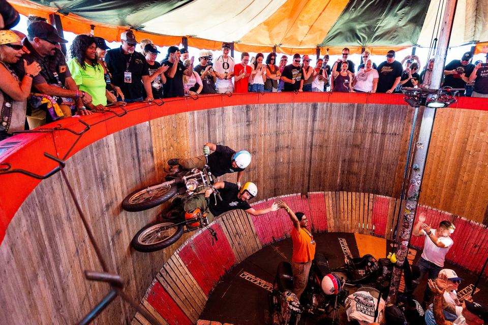 The Ives Brothers perform the Wall of Death at the Harley-Davidson Homecoming Festival celebrating the company's 120th anniversary on Saturday July 15, 2023 at Veterans Park in Milwaukee, Wis.