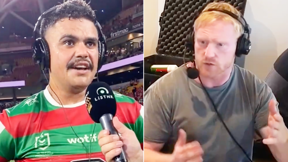 Latrell Mitchell in an interview and James Graham reacts.