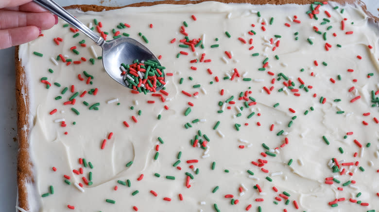 adding sprinkles to cookie bars
