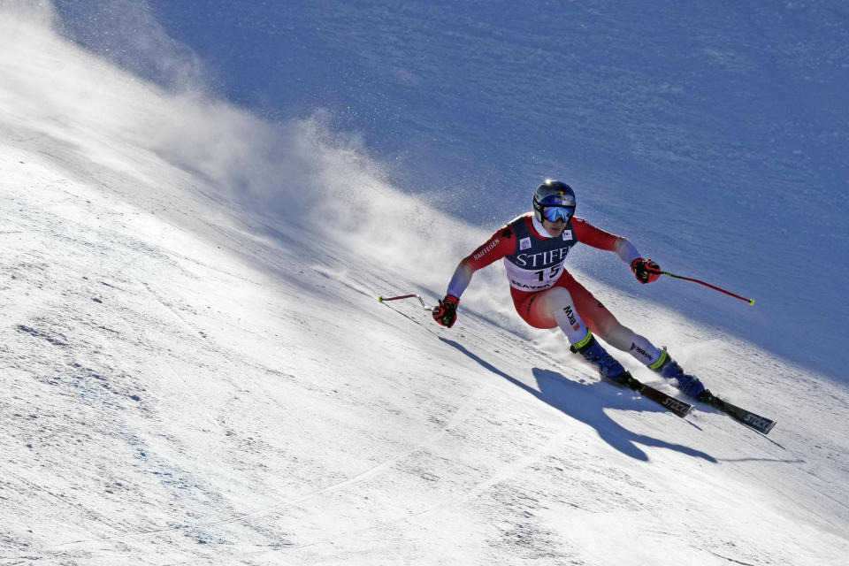 Switzerland's Marco Odermatt races during a men's World Cup downhill training run Wednesday, Nov. 30, 2022, in Beaver Creek, Colo. (AP Photo/Robert F. Bukaty)