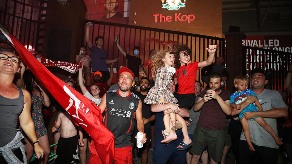 Liverpool fans, pictured here celebrating at Anfield.