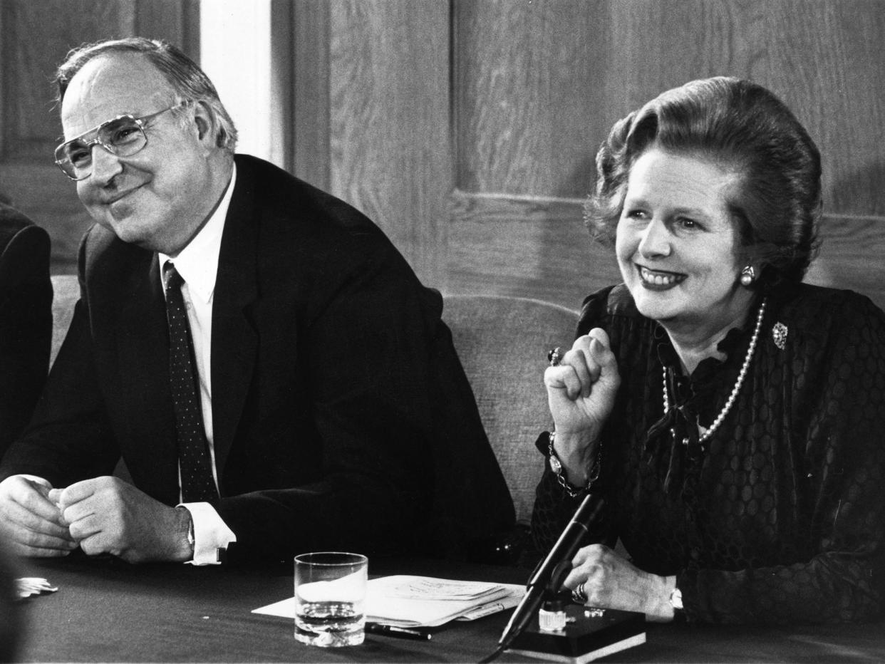 Sidelined: Helmut Kohl, with Margaret Thatcher in 1983, oversaw the reunification of Germany and was a stabilizing influence in Europe after the fall of the Berlin Wall: Getty