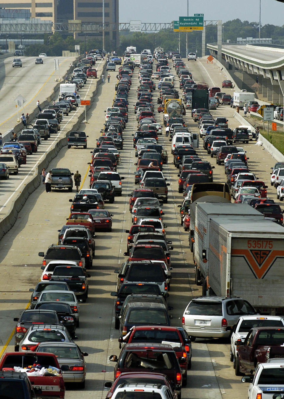 Vehicles jam the northbound lanes of I-45 in Houston as people try to evacuate in advance of Hurricane Rita in 2005. (Photo: STAN HONDA via Getty Images)