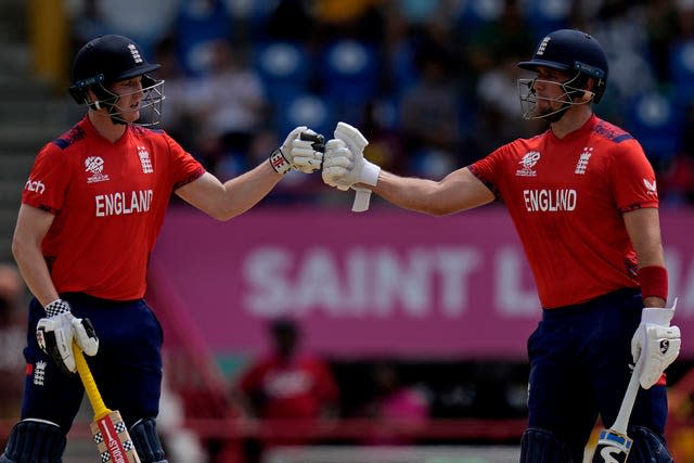 Harry Brook, left, and Liam Livingstone almost rescued England's chase (Ramon Espinosa/AP)