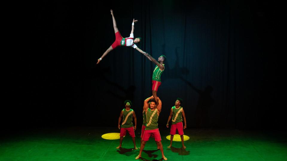 A scene from "Circus Abyssinia: Tulu," playing through Jan. 1, 2023, at the New Victory Theater in New York City.