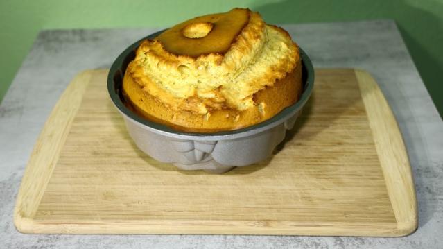 Baking cake in a dark pan