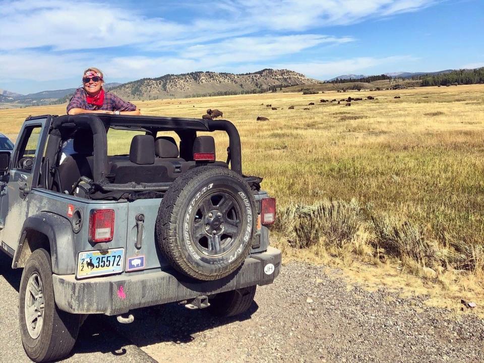 Wyoming- The author behind the wheel in Grand Teton National Park