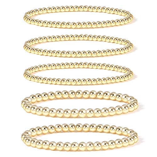 Gold Beaded Bracalets for Women,14K Gold Plated Bead Ball Bracelet Stretchable Elastic Bracelet(5 pcs Set Solid Bead Bracelet - Gold) (Amazon / Amazon)