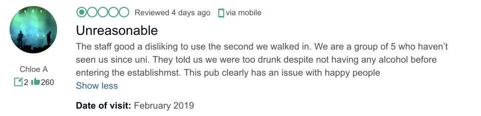 Chloe A’s complaint. Source: Trip Advisor/The Hobgoblin