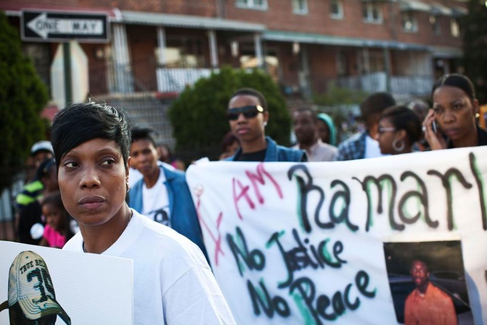 Constance Malcolm, mother of Ramarley Graham, leads a march to the New York City Police Department’s 47th Precinct after a vigil for Graham on March 22, 2012 in the Bronx borough New York City. (Photo by Andrew Burton/Getty Images)