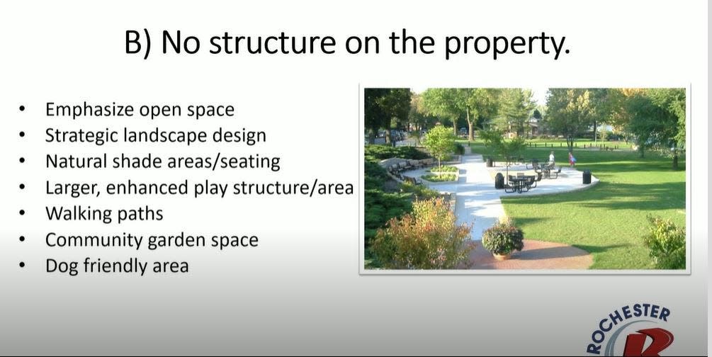 Conceptual ideas presented by the recreation department for use at the Nancy Loud School property, slated to be demolished.