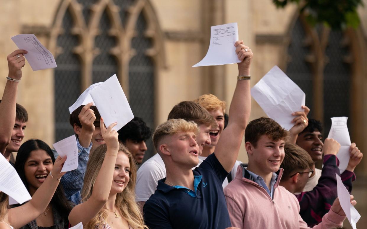 Pupils with their A-level results at Norwich School, Norwich. Picture date: Thursday August 18, 2022. - Joe Giddens/PA