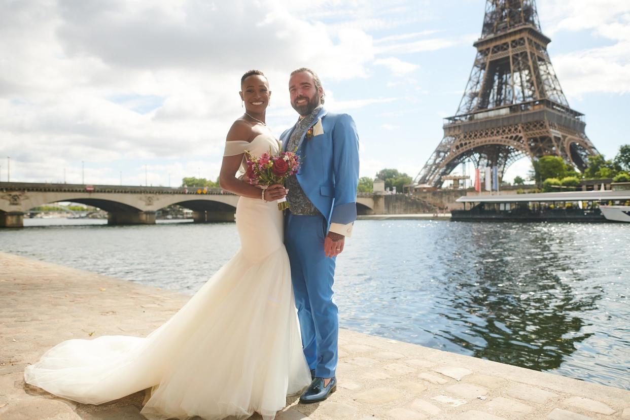 Krystina Burton and Gabriel Solberg on their wedding day in Paris, France.