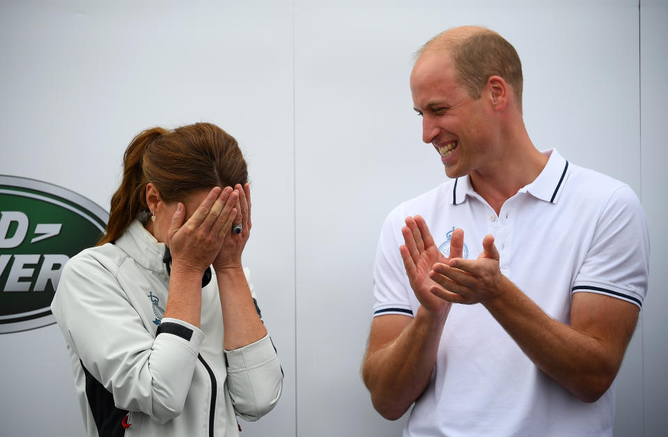 Kate puts her head in her hands after her team comes in last place. <em>[Photo: Getty]</em>