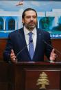 Lebanon's Prime Minister Saad al-Hariri speaks during a news conference after a cabinet session at the Baabda palace